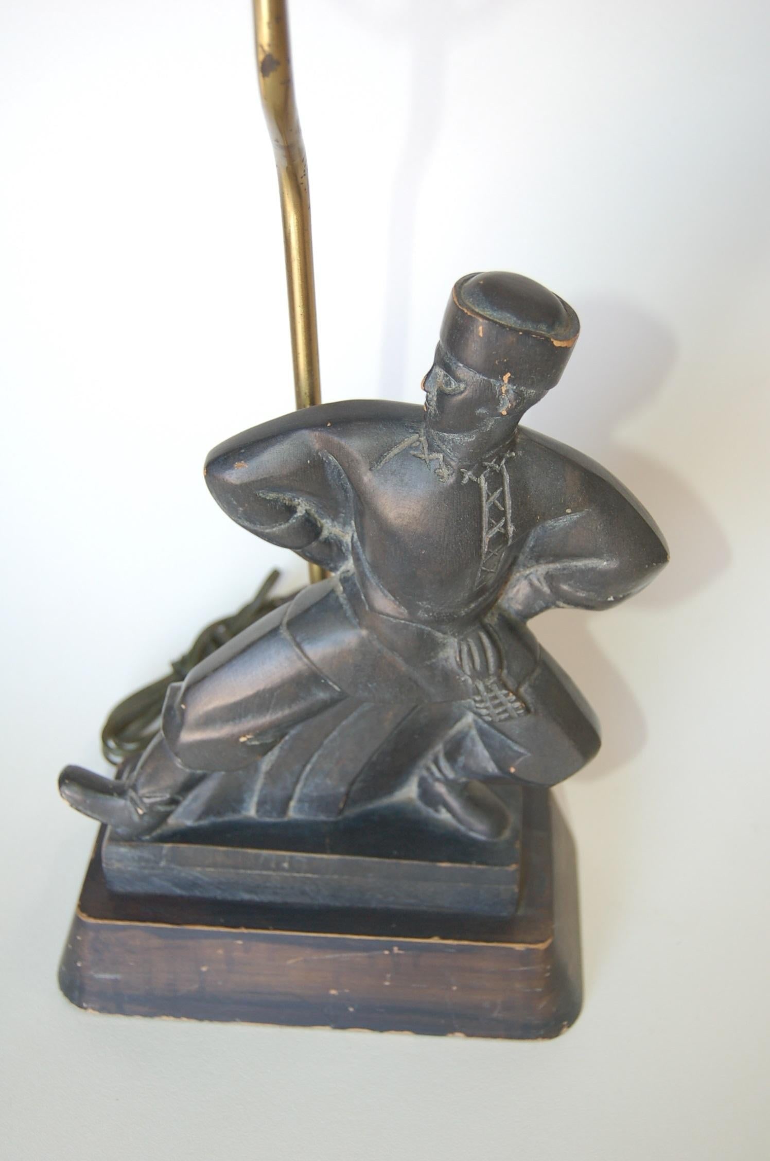Hand Carved Wood Cossack Russian Dancer Table Lamp Signed Jascha Heifetz - 3