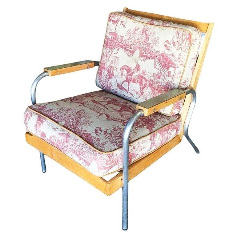 Rare Mid-Century Chrome Tubular Steel & Blonde Oak Lounge Chair by Hill-Rom Pair - 10