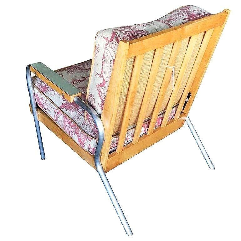 Rare Mid-Century Chrome Tubular Steel & Blonde Oak Lounge Chair by Hill-Rom Pair - 20