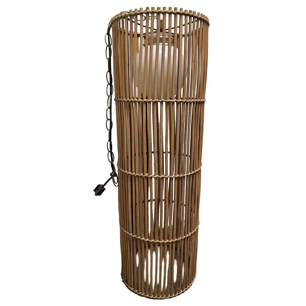 Large Mid-century Split Stick Reed Rattan Hanging Cylinder Chandelier Pendant - 14
