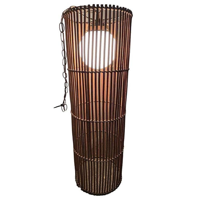 Large Mid-century Split Stick Reed Rattan Hanging Cylinder Chandelier Pendant - 15