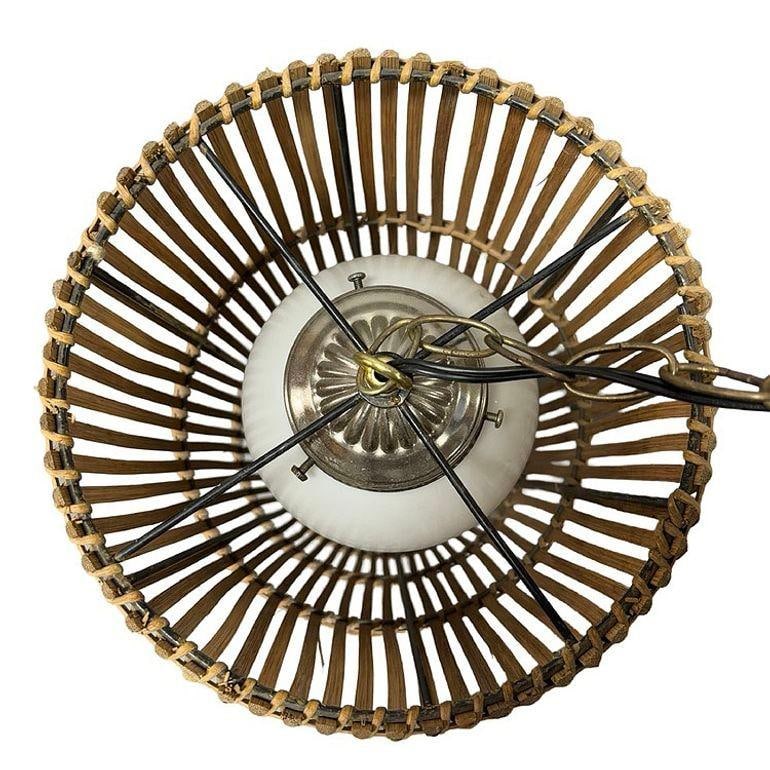 Large Mid-century Split Stick Reed Rattan Hanging Cylinder Chandelier Pendant - 17