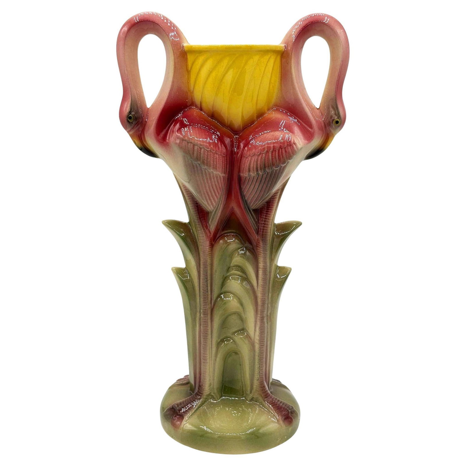 Early Art Deco California Pottery Ceramic Tropical Flamingo Flower Vase - 15