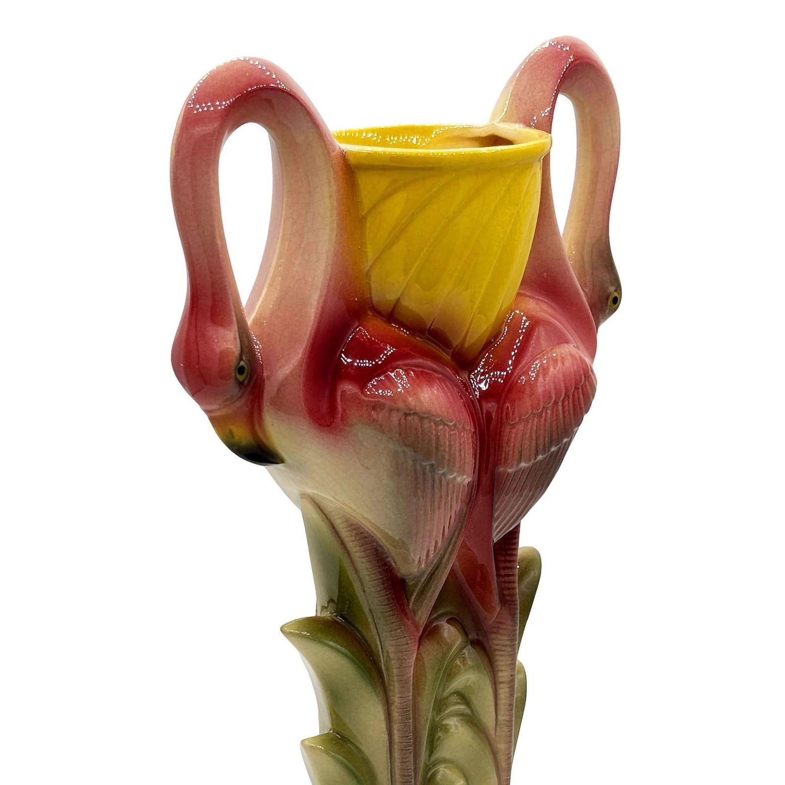 Early Art Deco California Pottery Ceramic Tropical Flamingo Flower Vase - 20