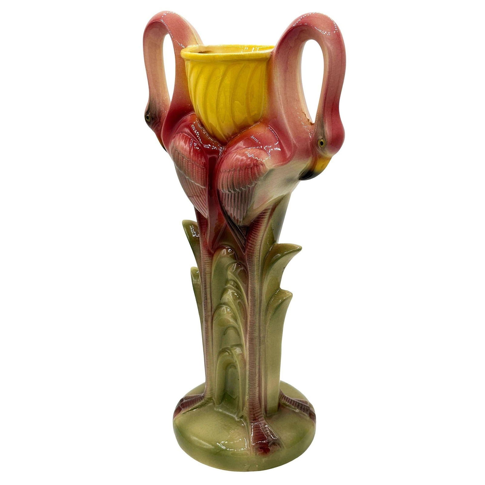 Early Art Deco California Pottery Ceramic Tropical Flamingo Flower Vase - 2