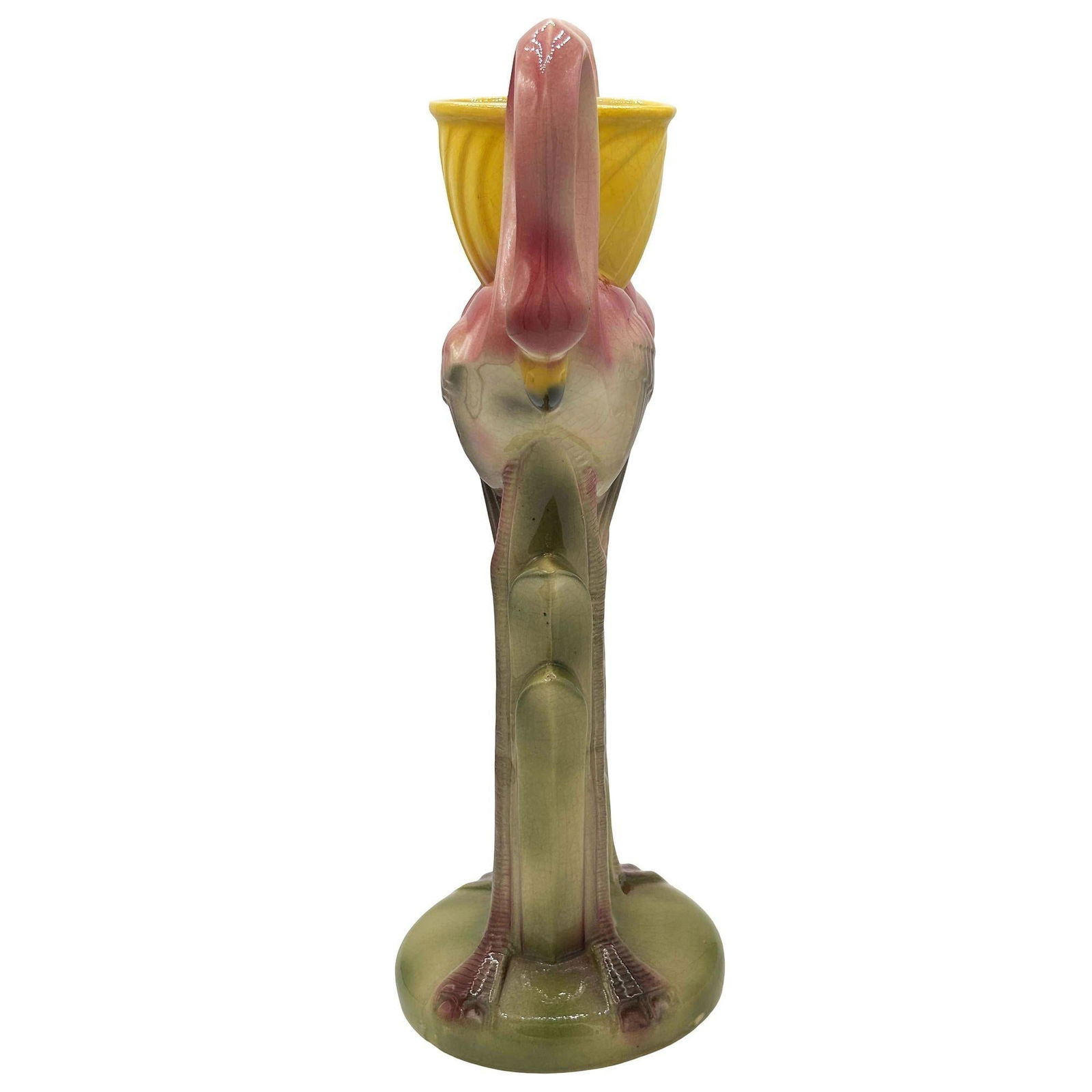 Early Art Deco California Pottery Ceramic Tropical Flamingo Flower Vase - 9