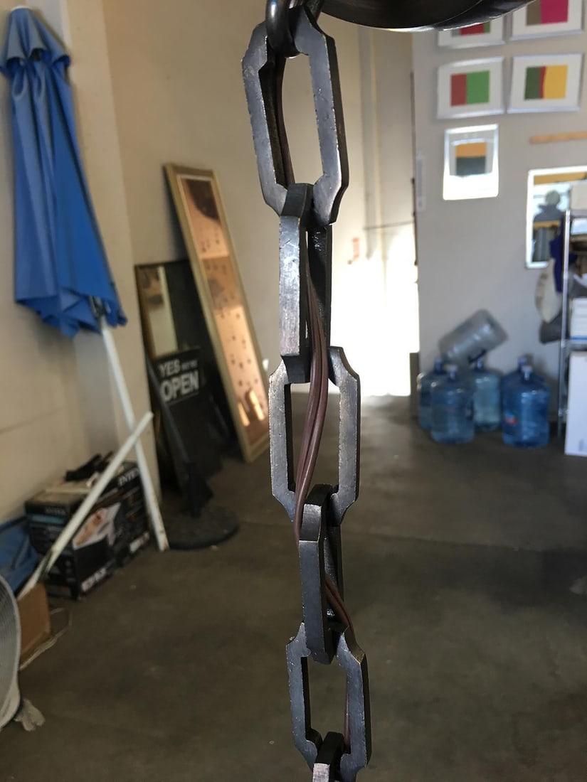 Bronze Hanging Lamp with Amber Glass Shade - 19