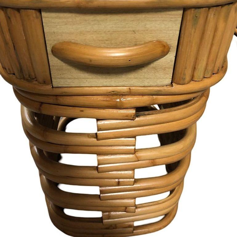 Restored Modernist Stacked Rattan Nightstand Side Table w/ Formica Top, Pair - 15