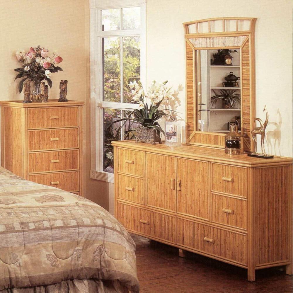 Restored Reed Rattan "Baja" Bedroom Set With Rattan Pulls - 6 Pieces - 18
