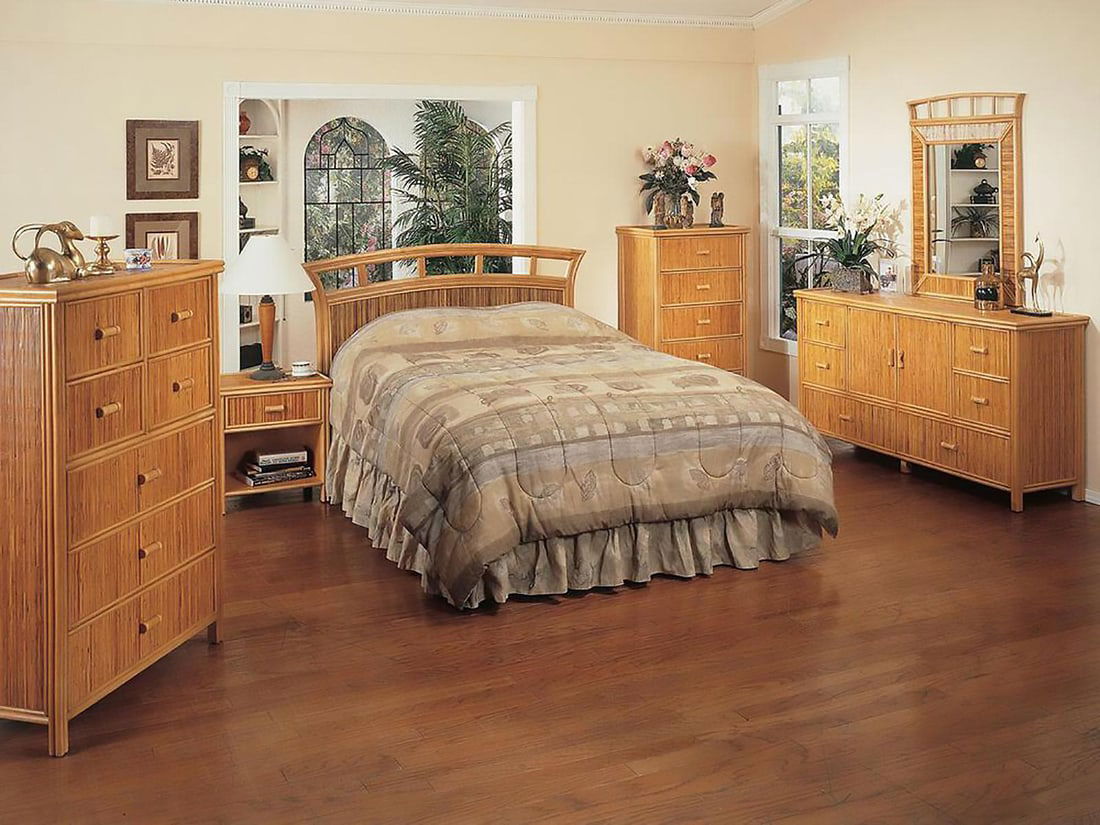 Restored Reed Rattan "Baja" Bedroom Set With Rattan Pulls - 6 Pieces - 8