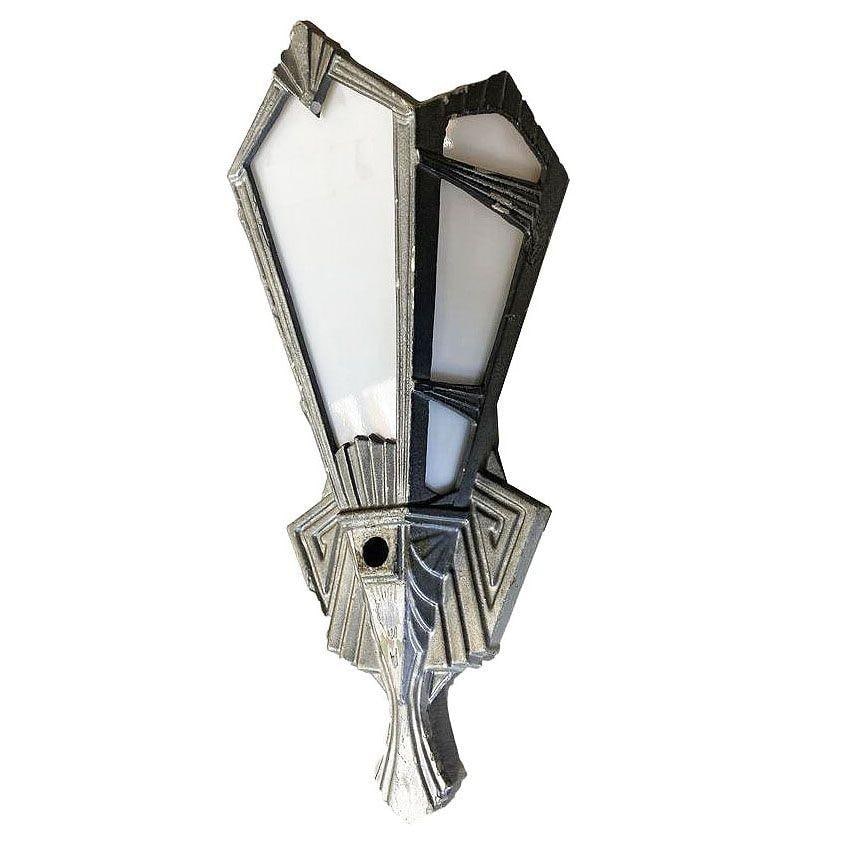 Geometric Art Deco Aluminum Wall Sconce w/ Slat Milk Glass Panels, 4 Available - 9