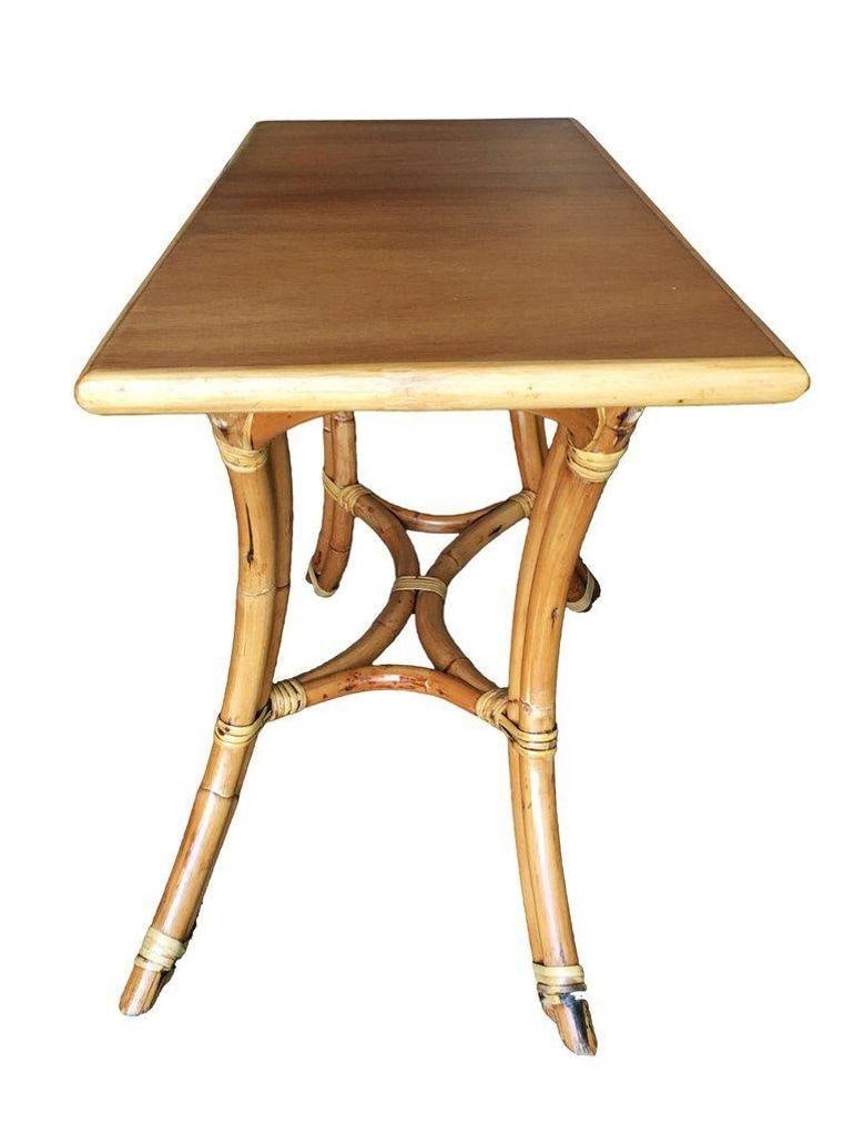 Restored Rattan "Hour Glass" Sofa/Console Table with Mahogany Top - 3