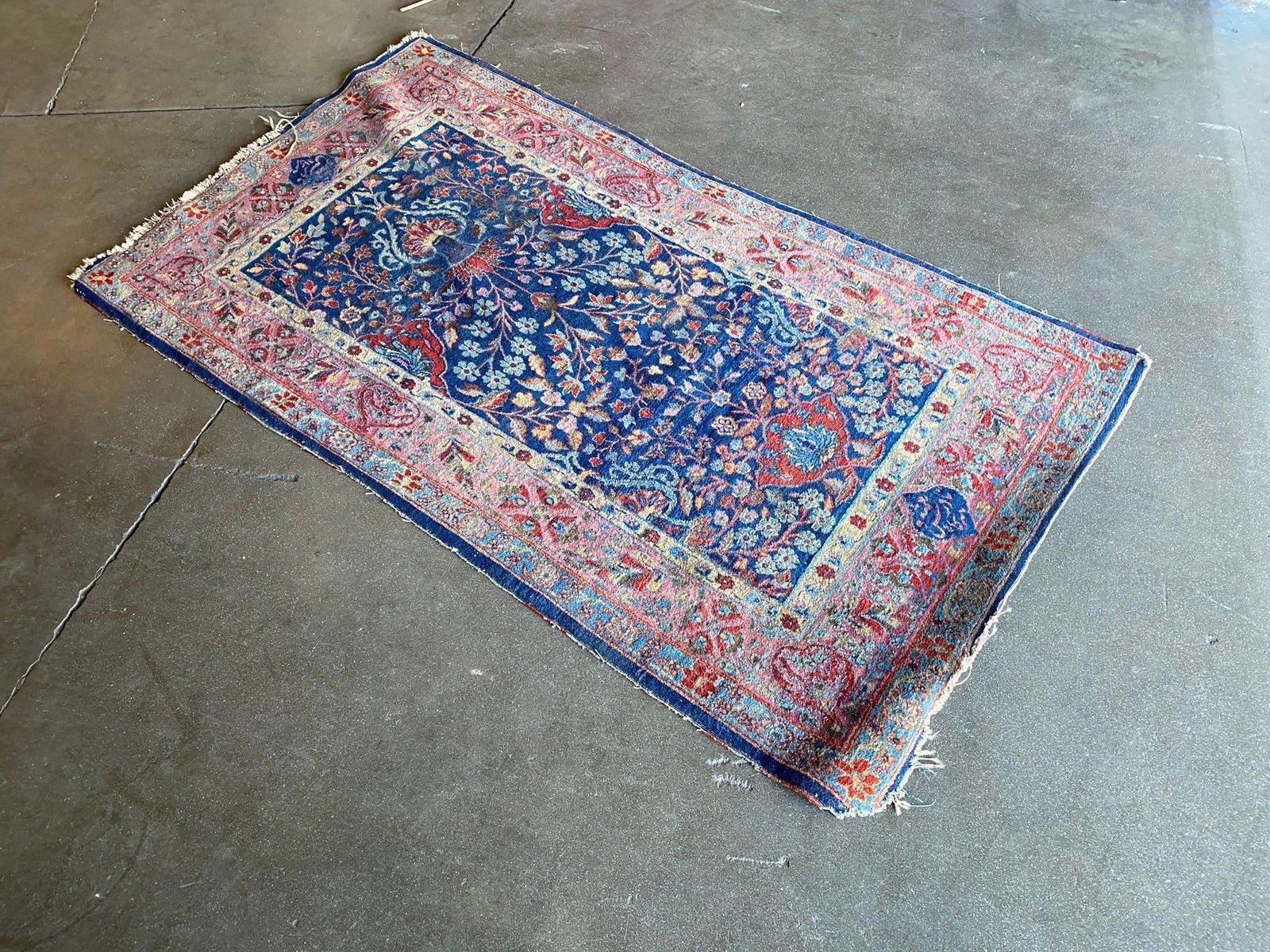 Hand Knotted Floral Blue / Red Silk Persian Rug - 14