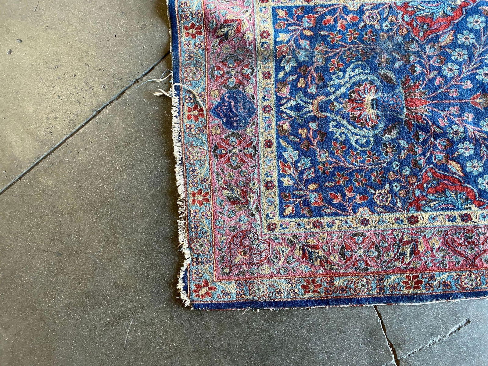 Hand Knotted Floral Blue / Red Silk Persian Rug - 17