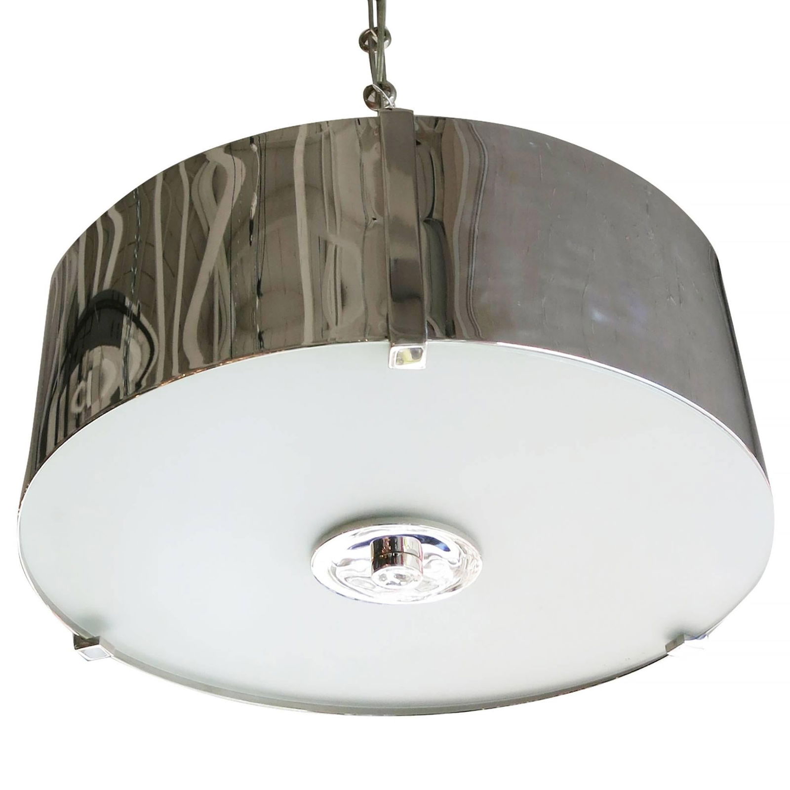 Chrome Drum Chandelier with Frosted Glass Shade - 15
