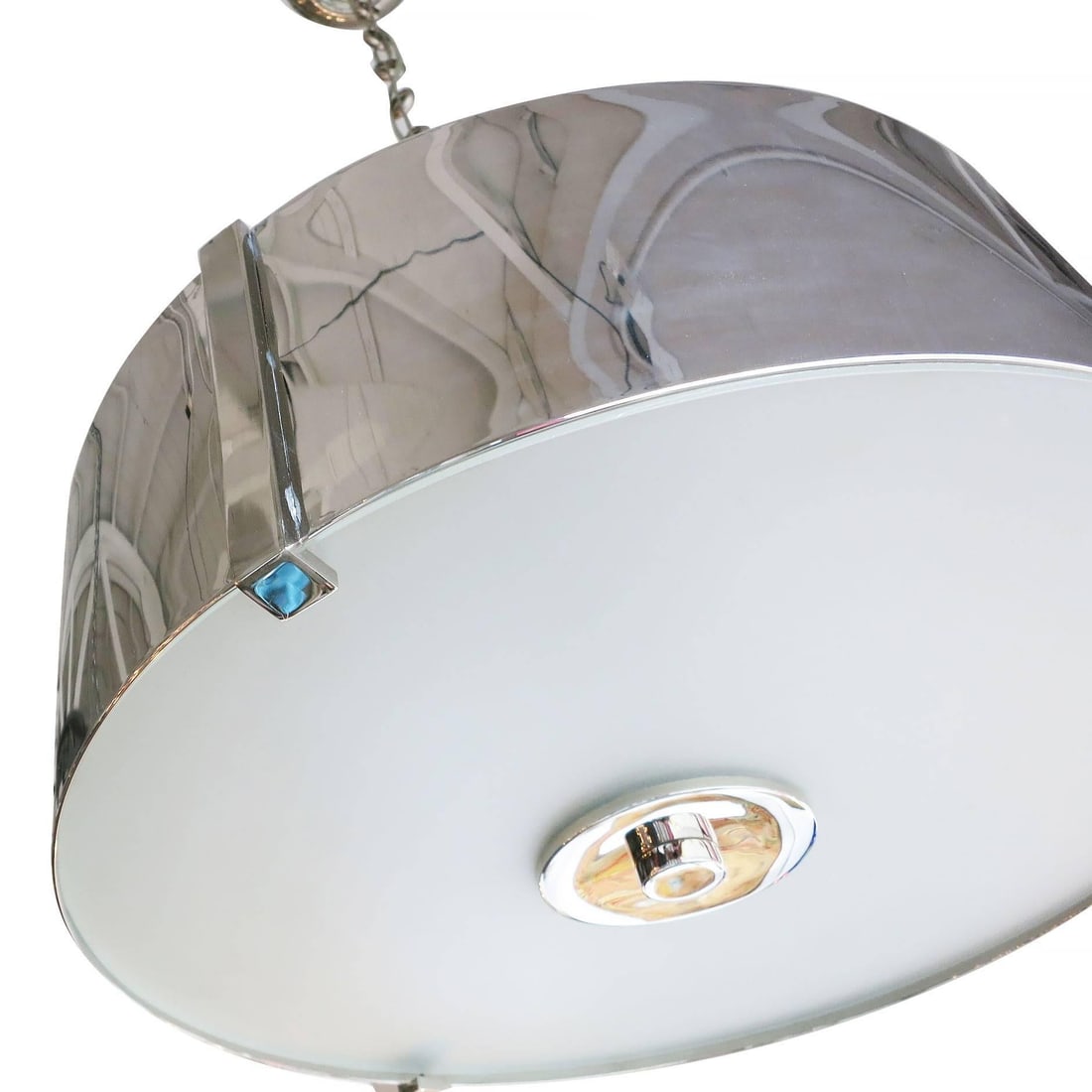 Chrome Drum Chandelier with Frosted Glass Shade - 9