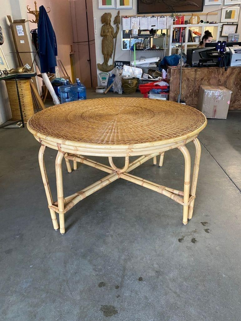 Restored Mid-century Round Wicker Top Rattan Table - 4