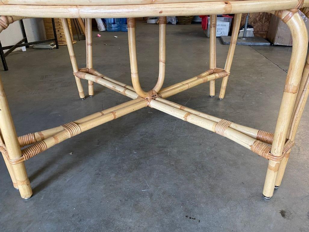 Restored Mid-century Round Wicker Top Rattan Table - 6