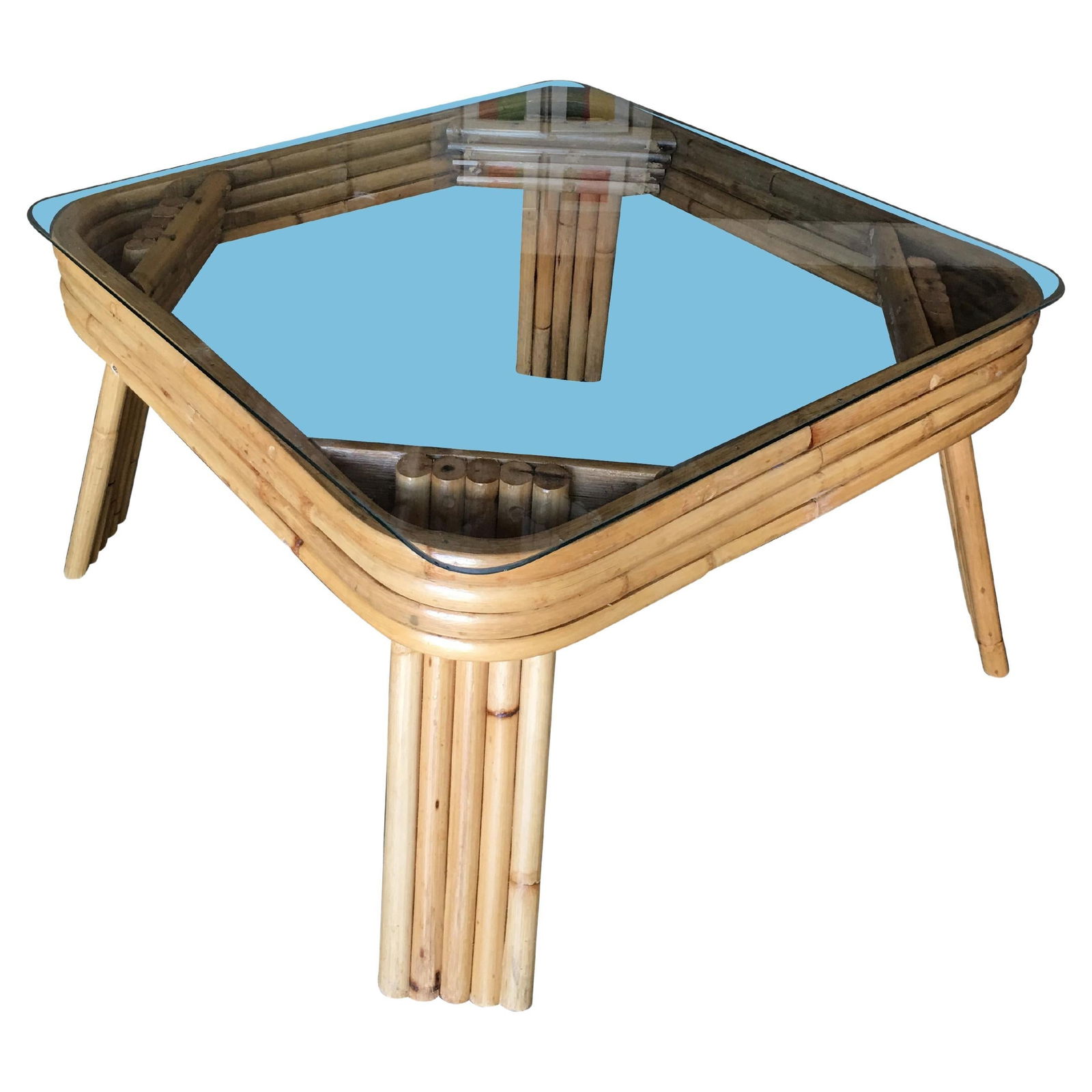 Restored 5-Strand Rattan Coffee Table with Square Glass Top (1 of 20)