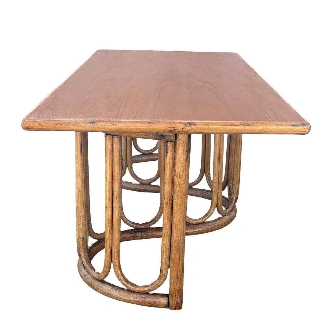 Restored Rattan and Mahogany Coffee Table with Wavy Base - 19