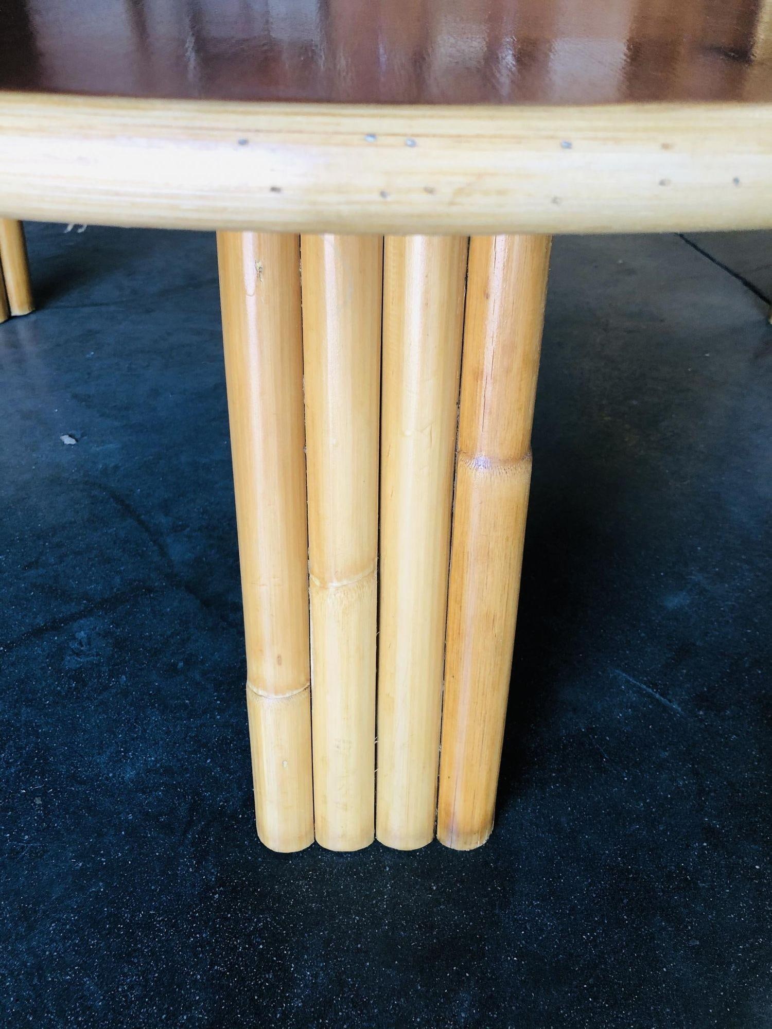 Restored Biomorphic Rattan & Mahogany Coffee Table W/ Tri Stacked Legs - 13