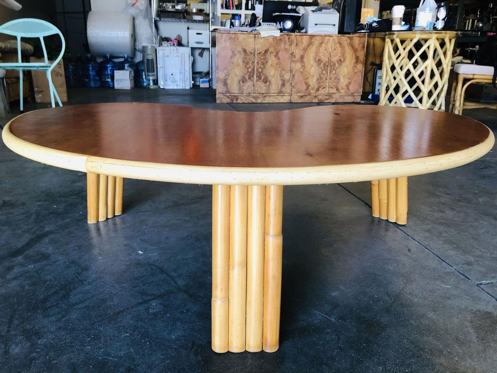 Restored Biomorphic Rattan & Mahogany Coffee Table W/ Tri Stacked Legs - 4