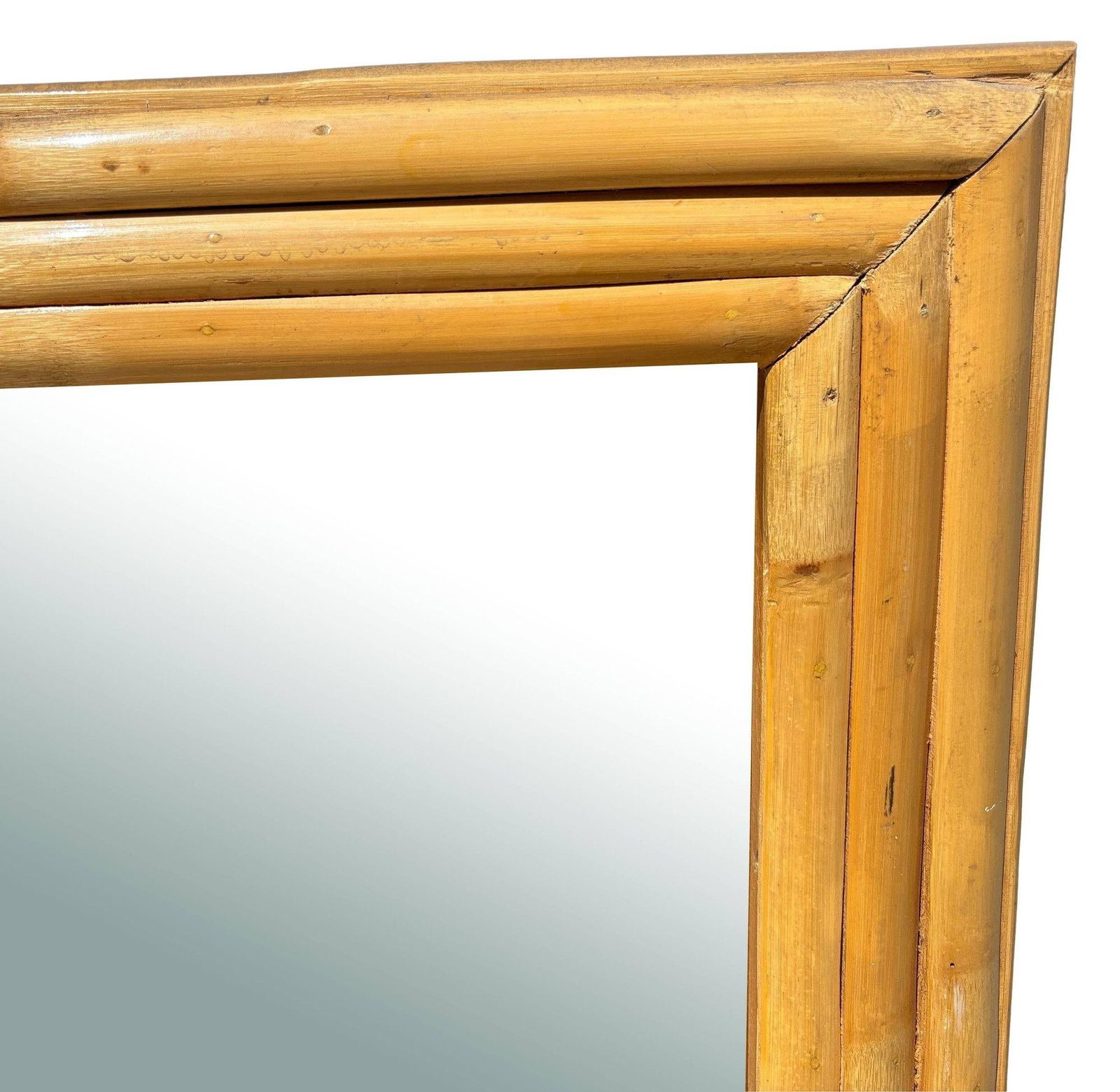 Restored 41" Mid-Century 3-Strand Rattan Frame Wall Mirror - 12