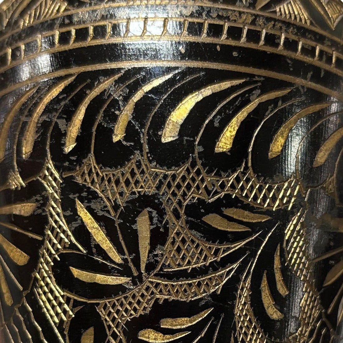 Indian Hand Etched Black Cloisonne Brass Floral Vase - 18