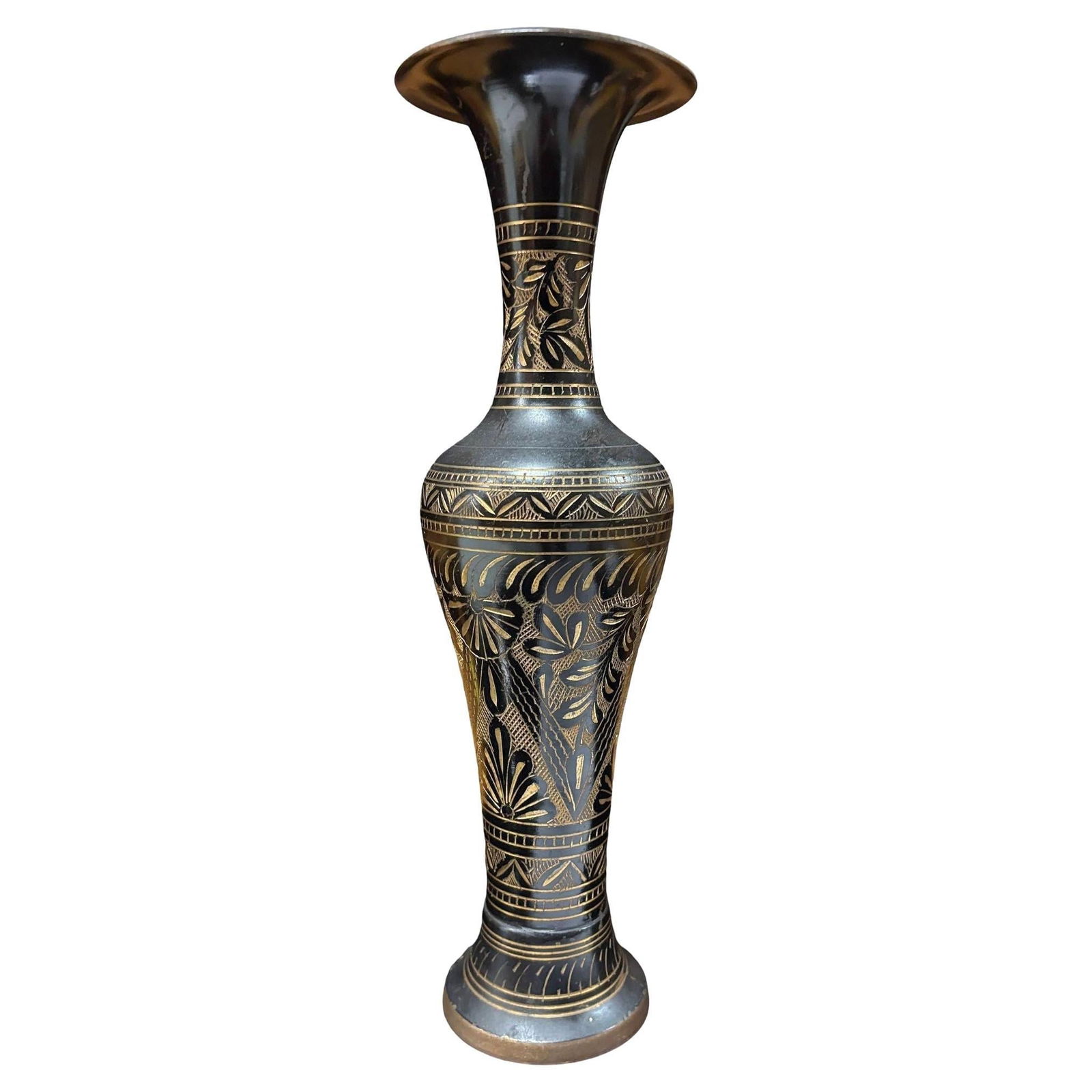 Indian Hand Etched Black Cloisonne Brass Floral Vase (1 of 20)