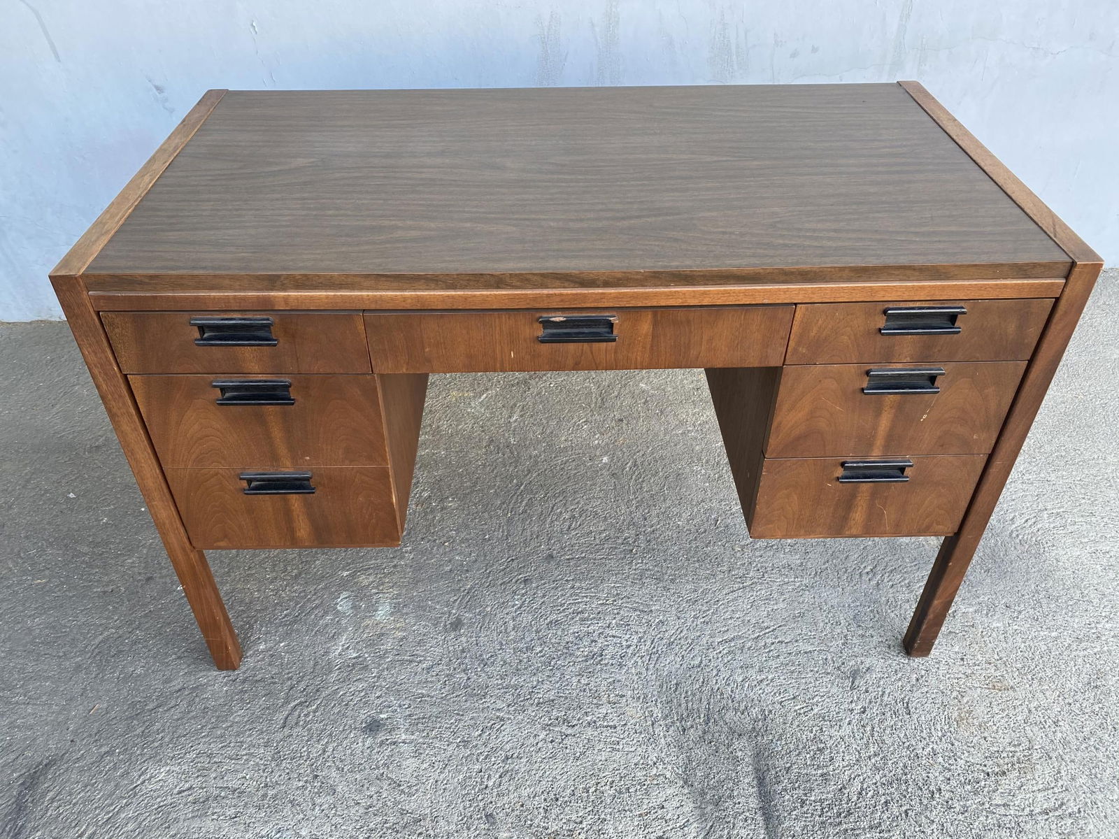 Midcentury Danish Modern Teak Writing Desk w/ Woven Wicker Front by Sligh Lowry - 9