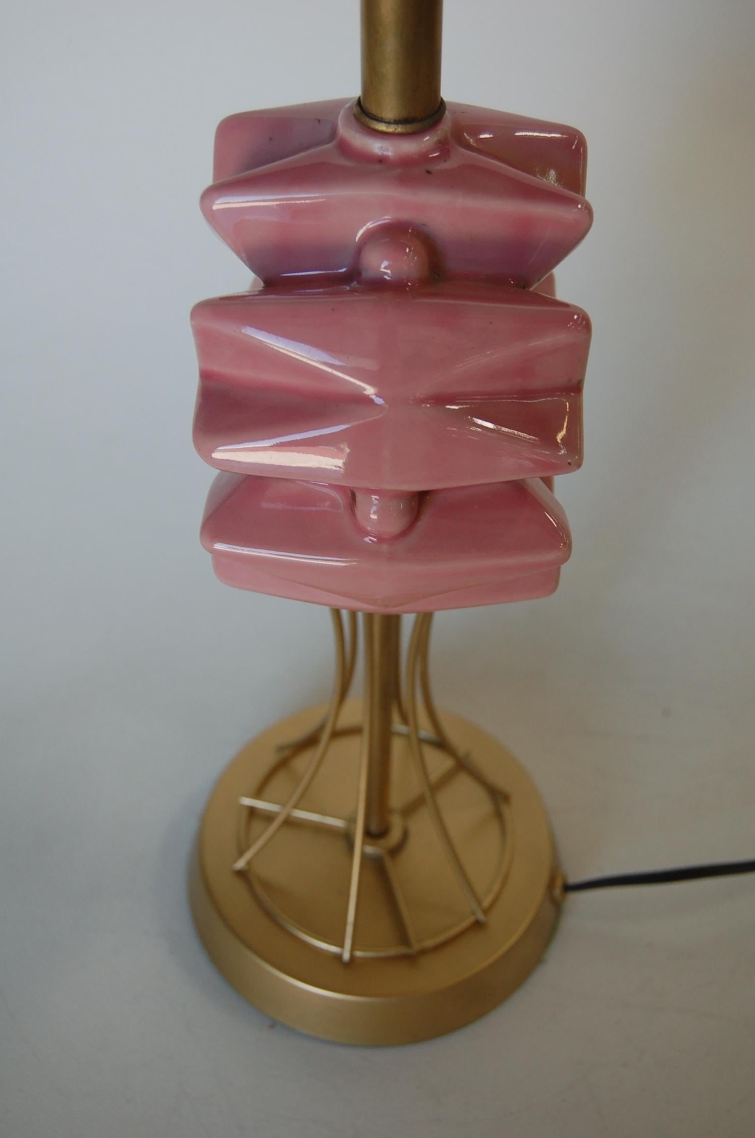 Midcentury Brass Spindel Table Lamp with Ceramic Flower Accent - 13