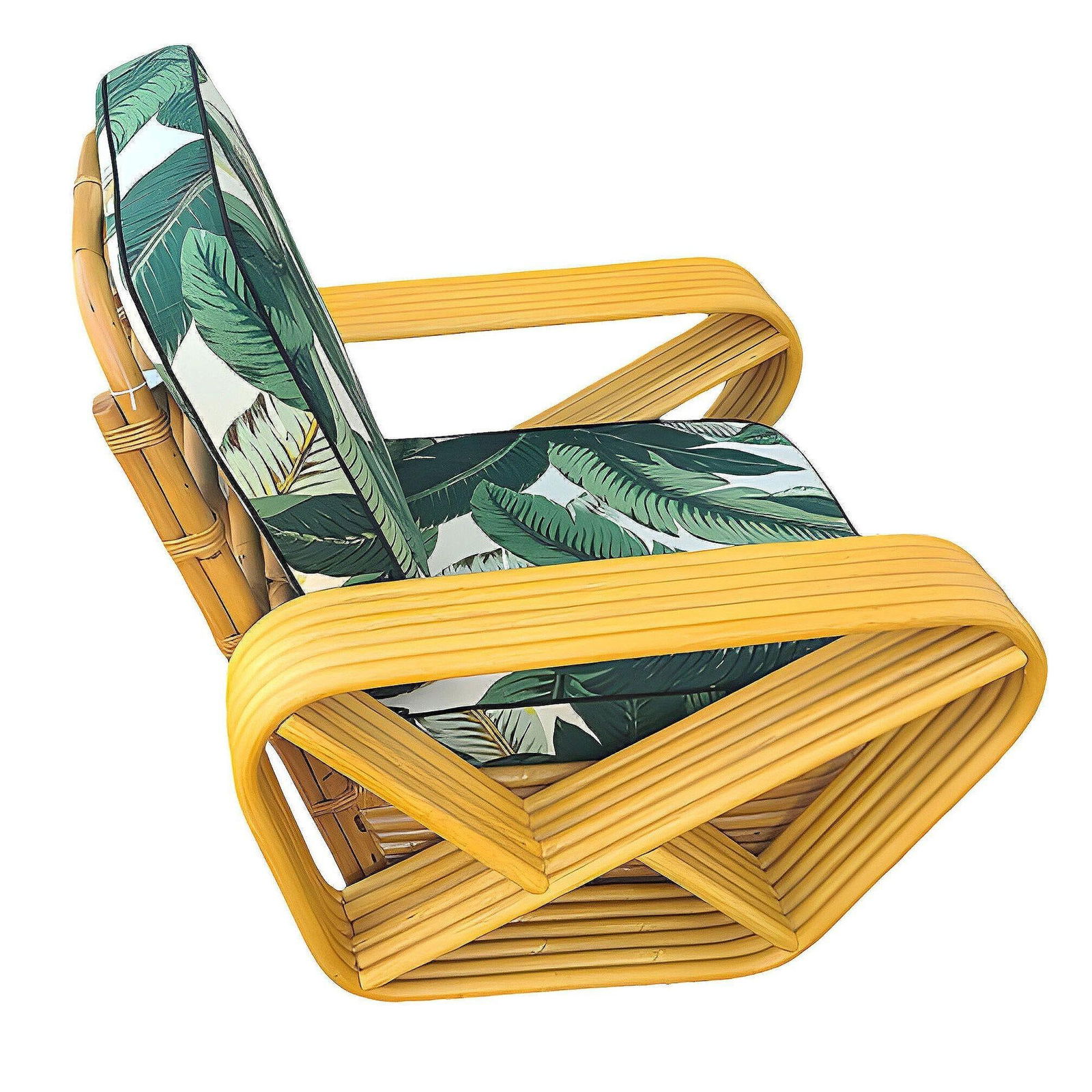 Restored Paul T Frankl Style 6-Strand Square Pretzel Rattan Lounge Chair - 3