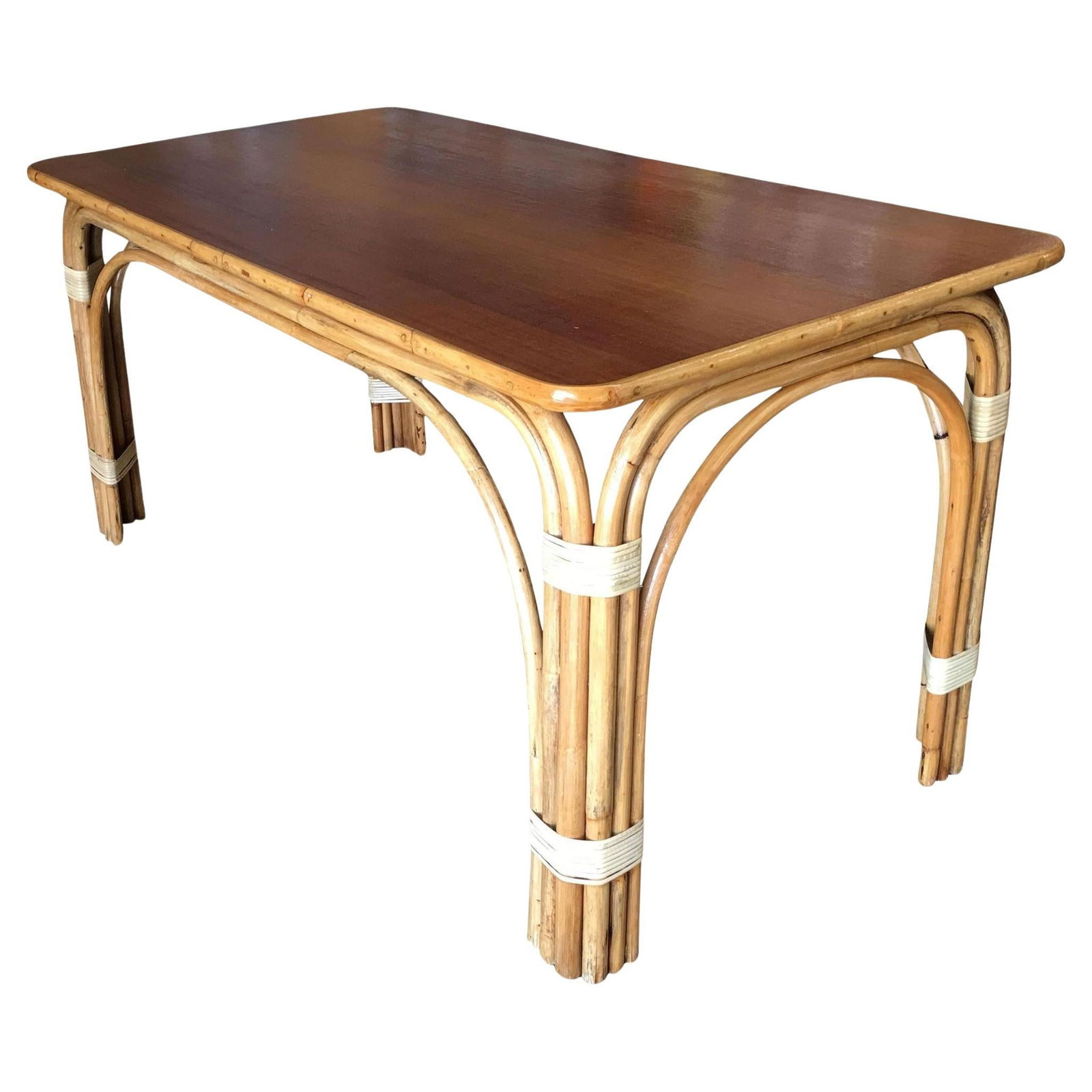 Rattan "Triple Arch" Dining Room Table with Mahogany Top (1 of 18)