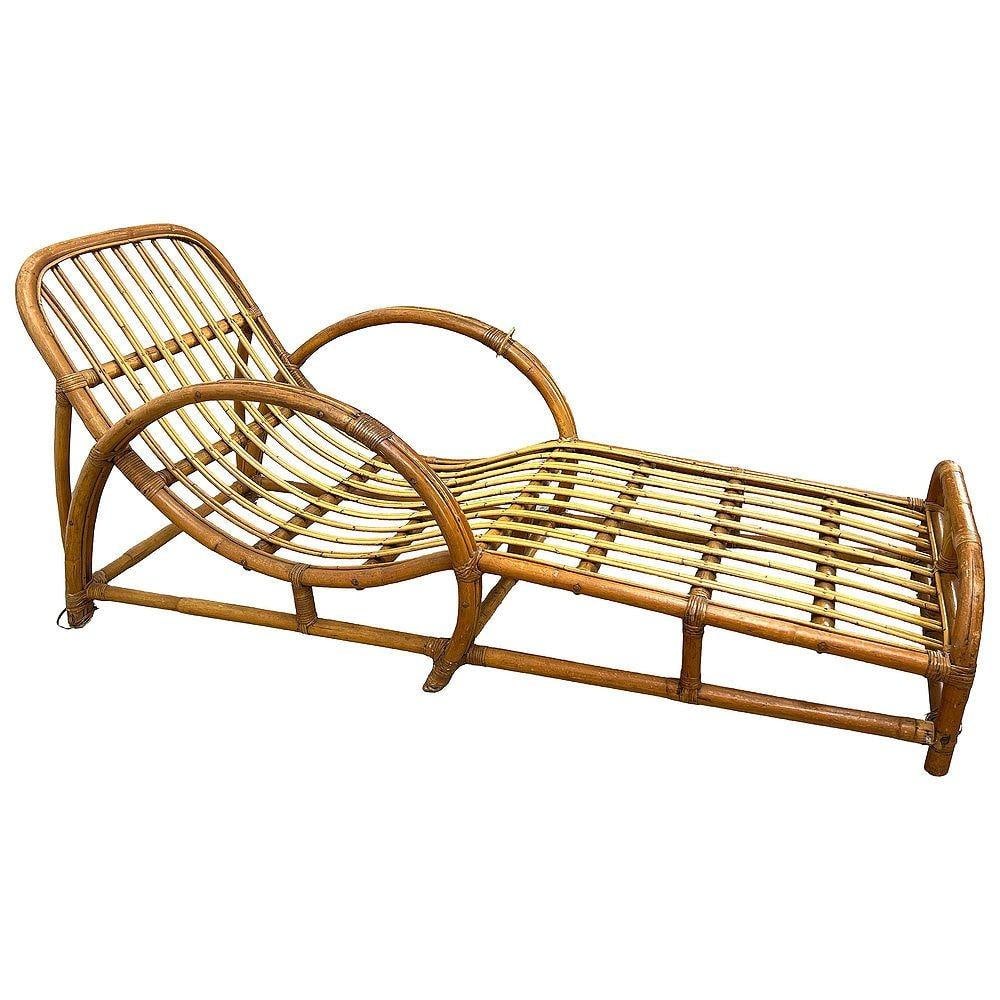 Restored Two-Strand "Half Moon" Rattan Cup Seat Chaise Lounge - 15
