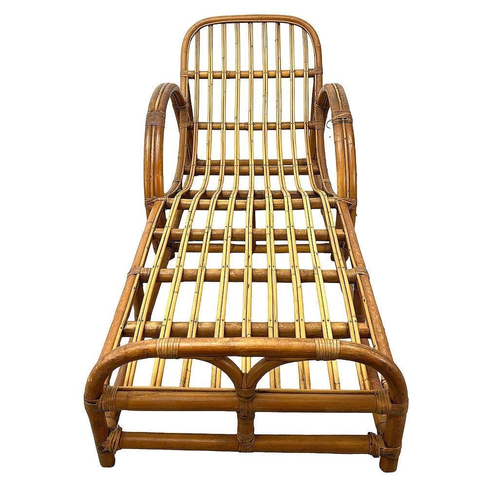 Restored Two-Strand "Half Moon" Rattan Cup Seat Chaise Lounge - 16
