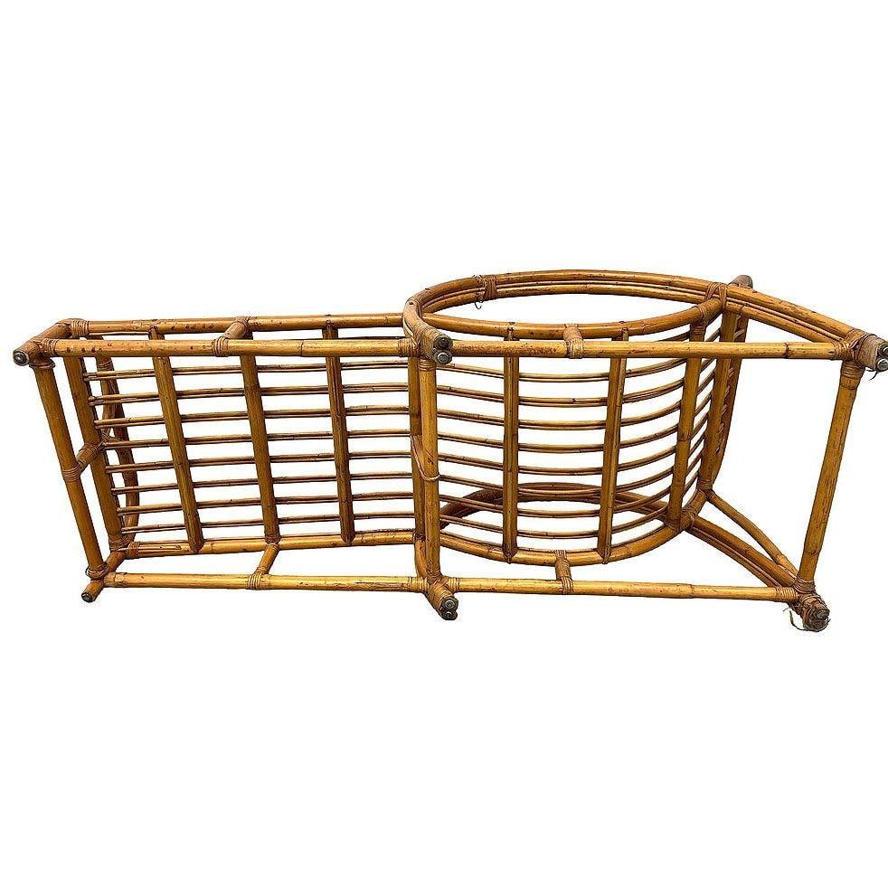 Restored Two-Strand "Half Moon" Rattan Cup Seat Chaise Lounge - 18