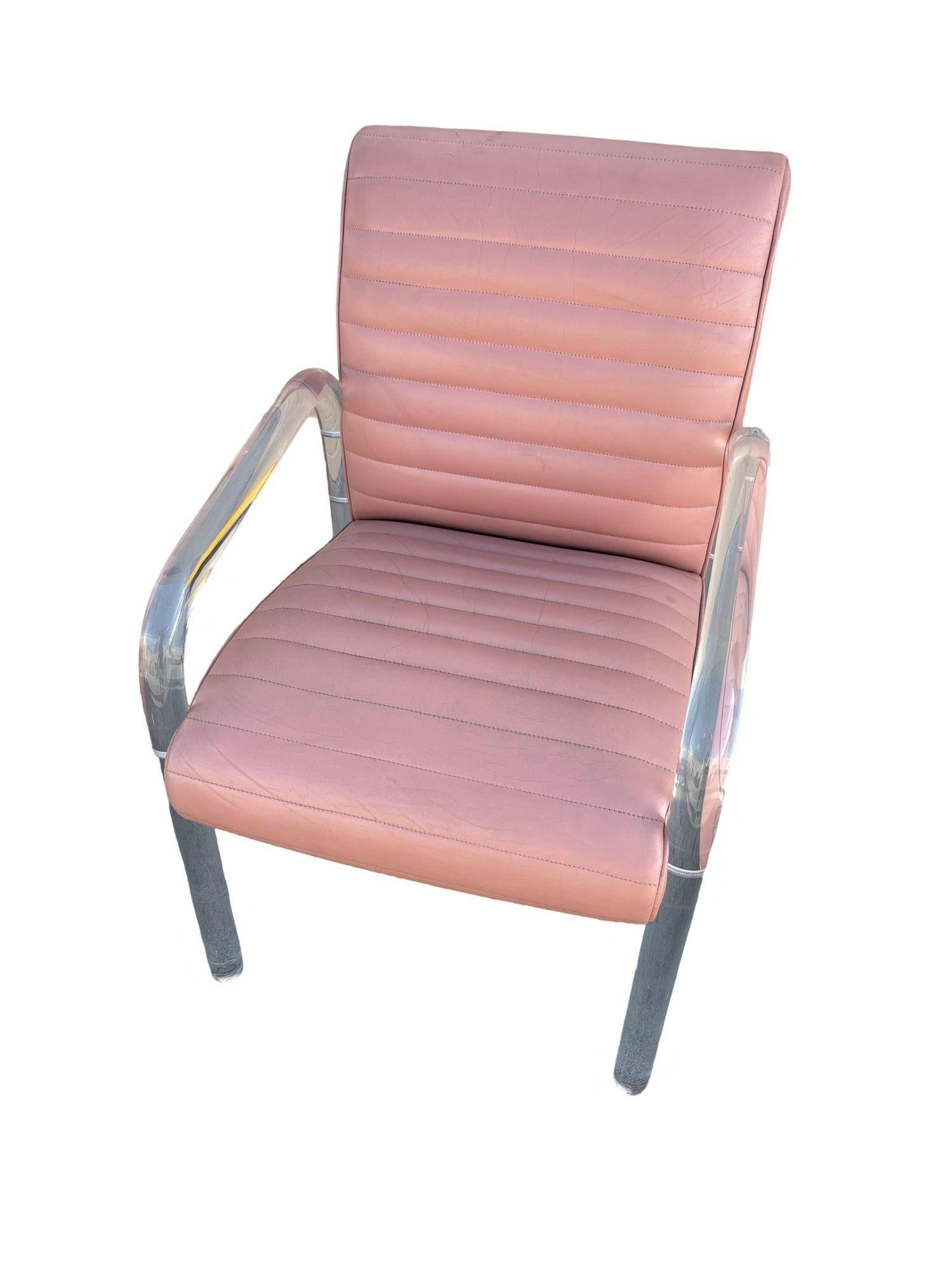 Lucite and Leather Lounge Chairs by Leon Frost, Signed - 18