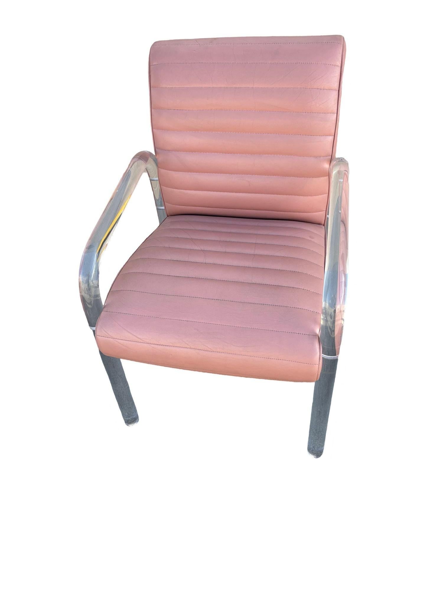 Lucite and Leather Lounge Chairs by Leon Frost, Signed - 2