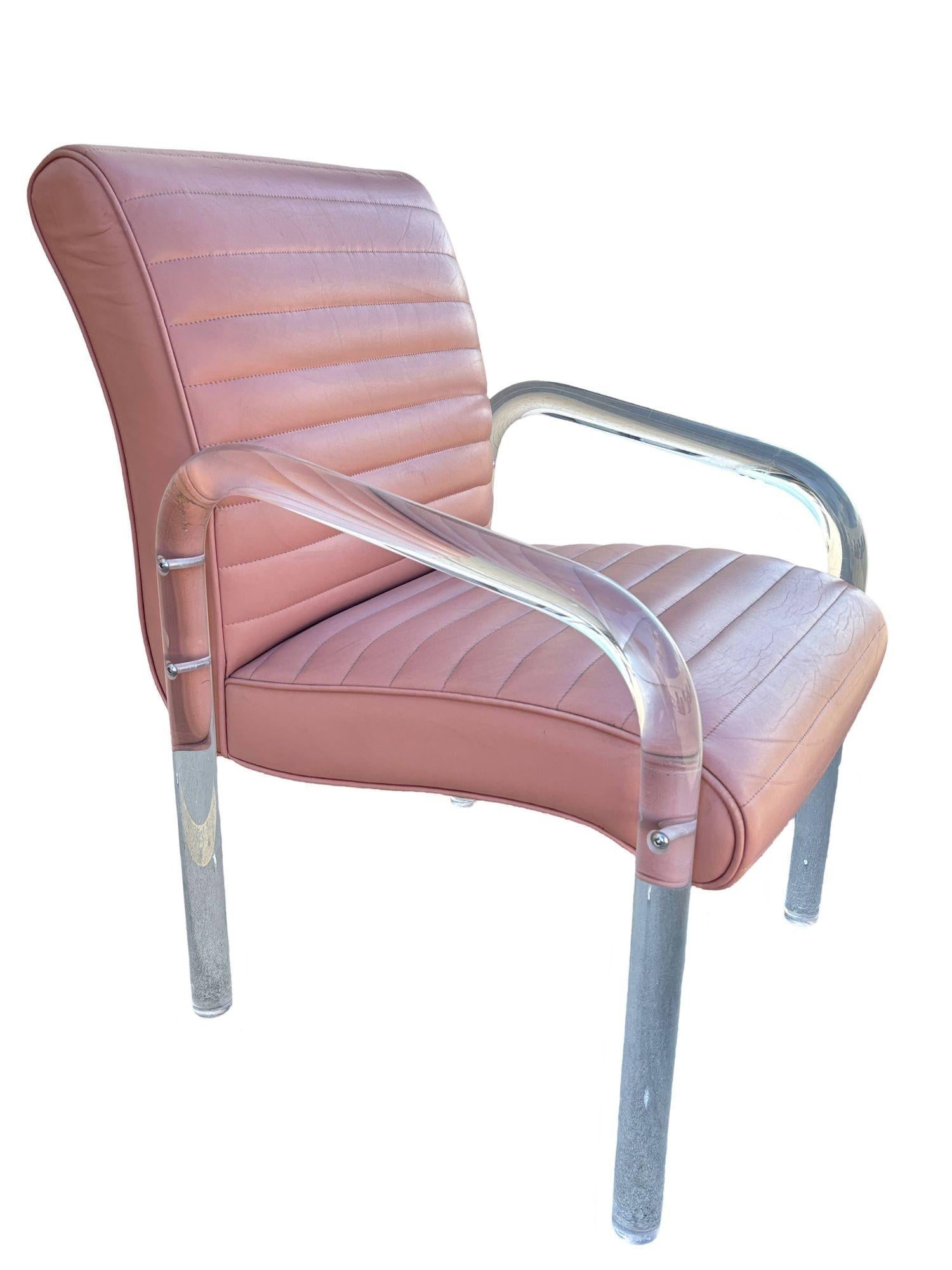 Lucite and Leather Lounge Chairs by Leon Frost, Signed - 3