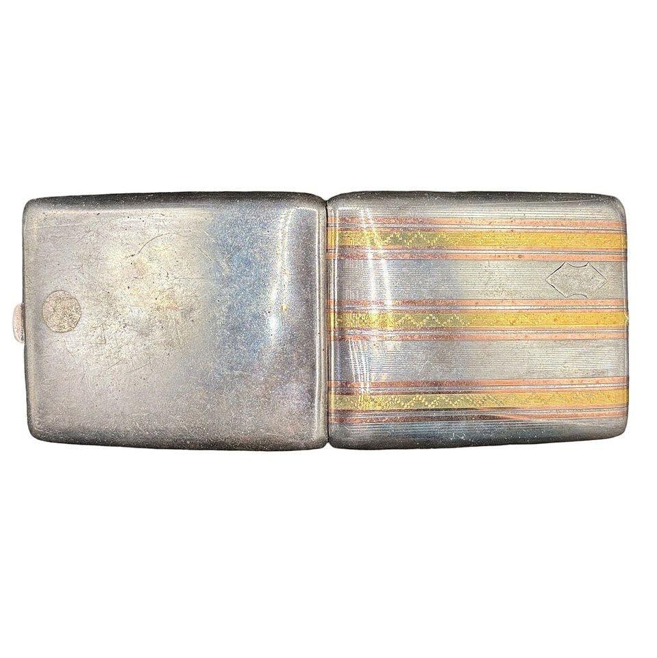 Sterling Silver Art Deco Cigarette Case w/ 18k Gold Inlay by Marathon - 10