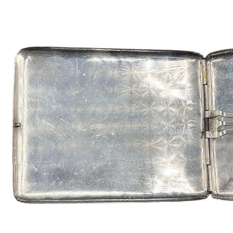 Sterling Silver Art Deco Cigarette Case w/ 18k Gold Inlay by Marathon - 11