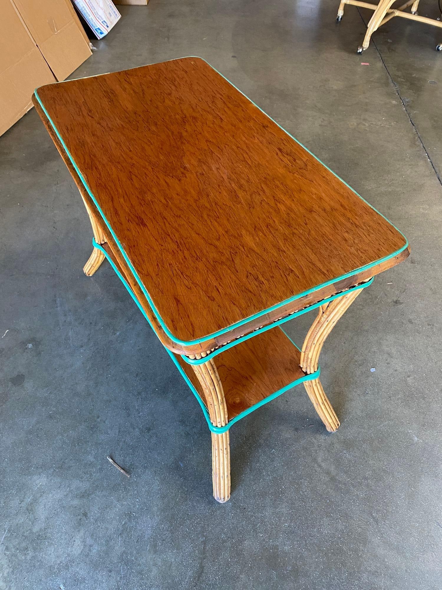 Restored Presidential Stick Reed Rattan TV Stand/Console Table w/ Mahogany Top - 13