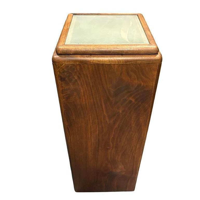 31" Art Deco Black Walnut Sculpted Waterfall Lighted Pedestal Display - 3