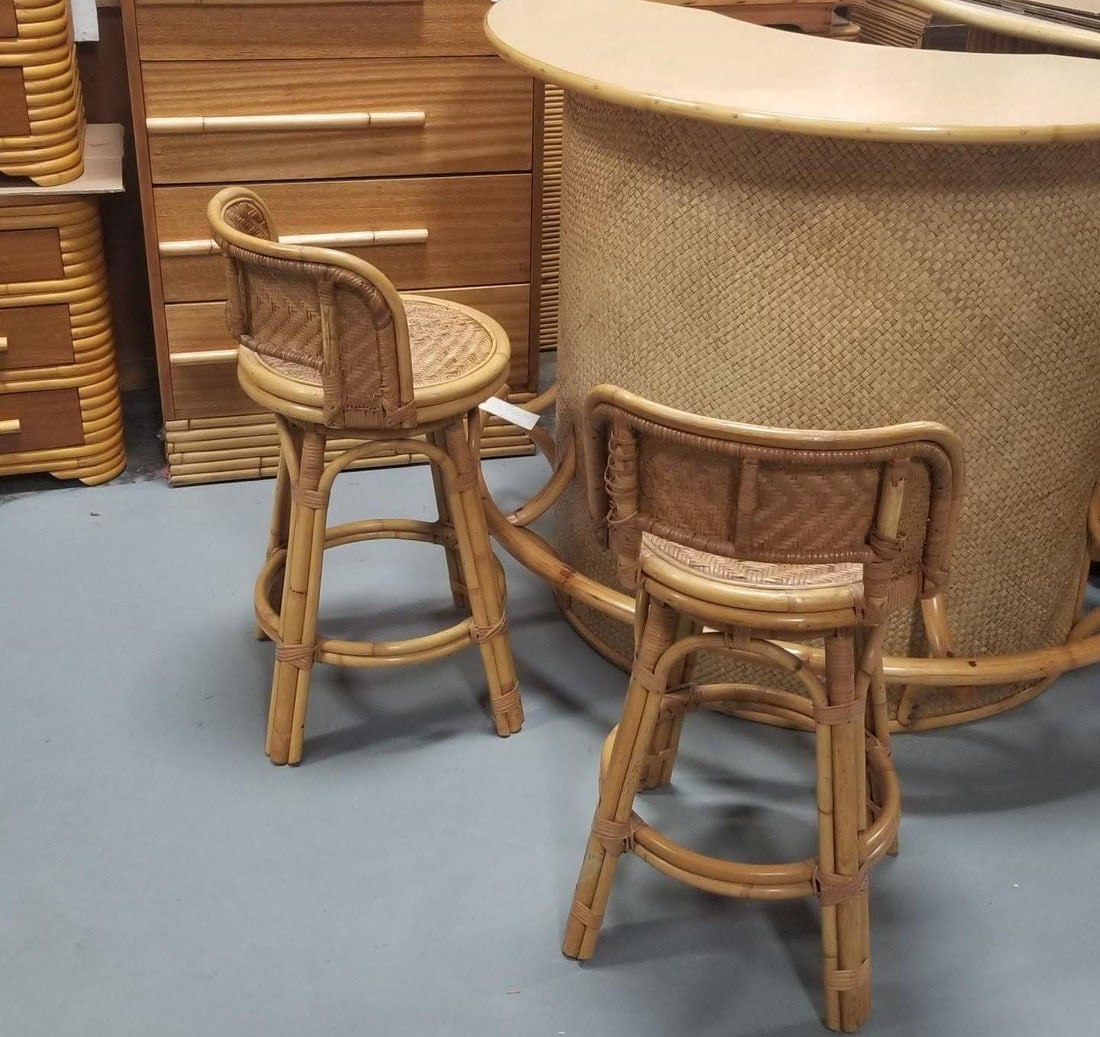 Restored Rattan & Wicker Swivel Bar Stool Set of 2 - 10