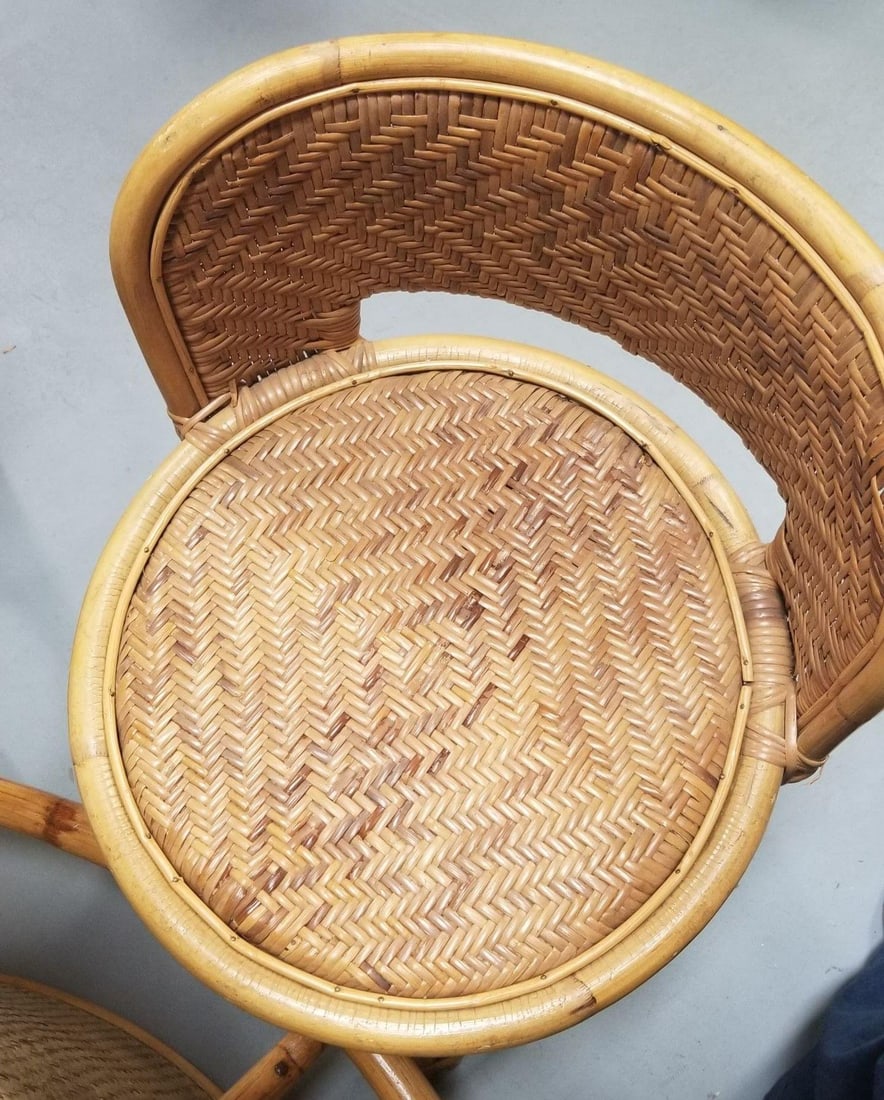 Restored Rattan & Wicker Swivel Bar Stool Set of 2 - 4