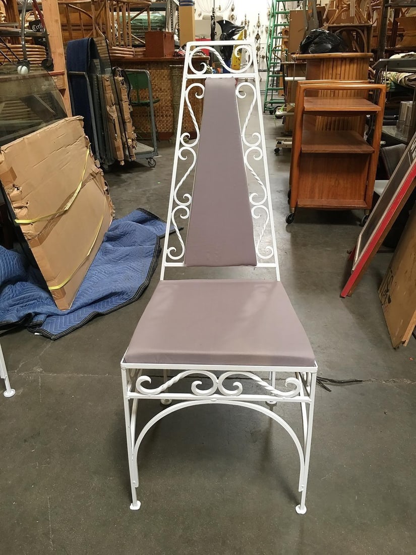 Mid-Century Modernist High Back Chair with Scrolling Pattern, Set of Two - 10