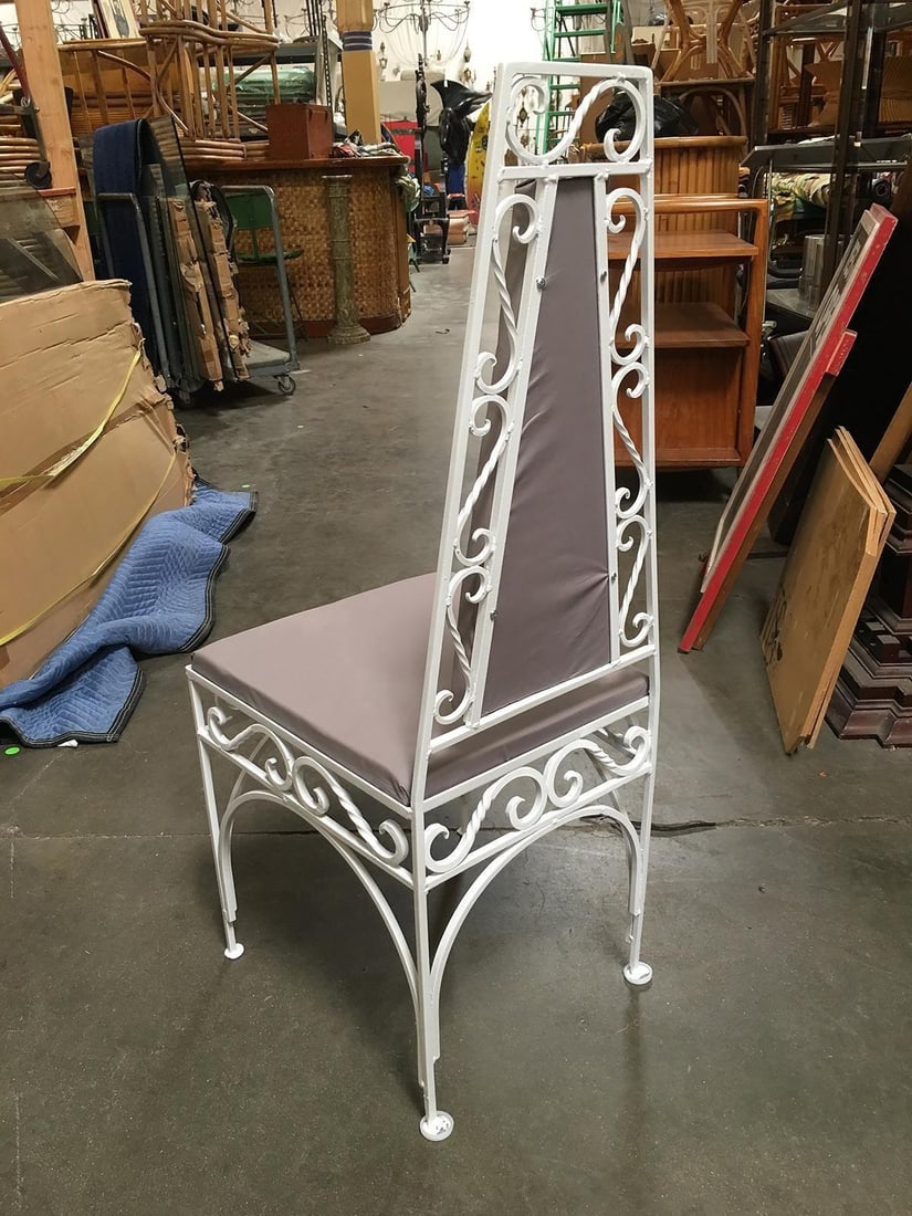 Mid-Century Modernist High Back Chair with Scrolling Pattern, Set of Two - 14