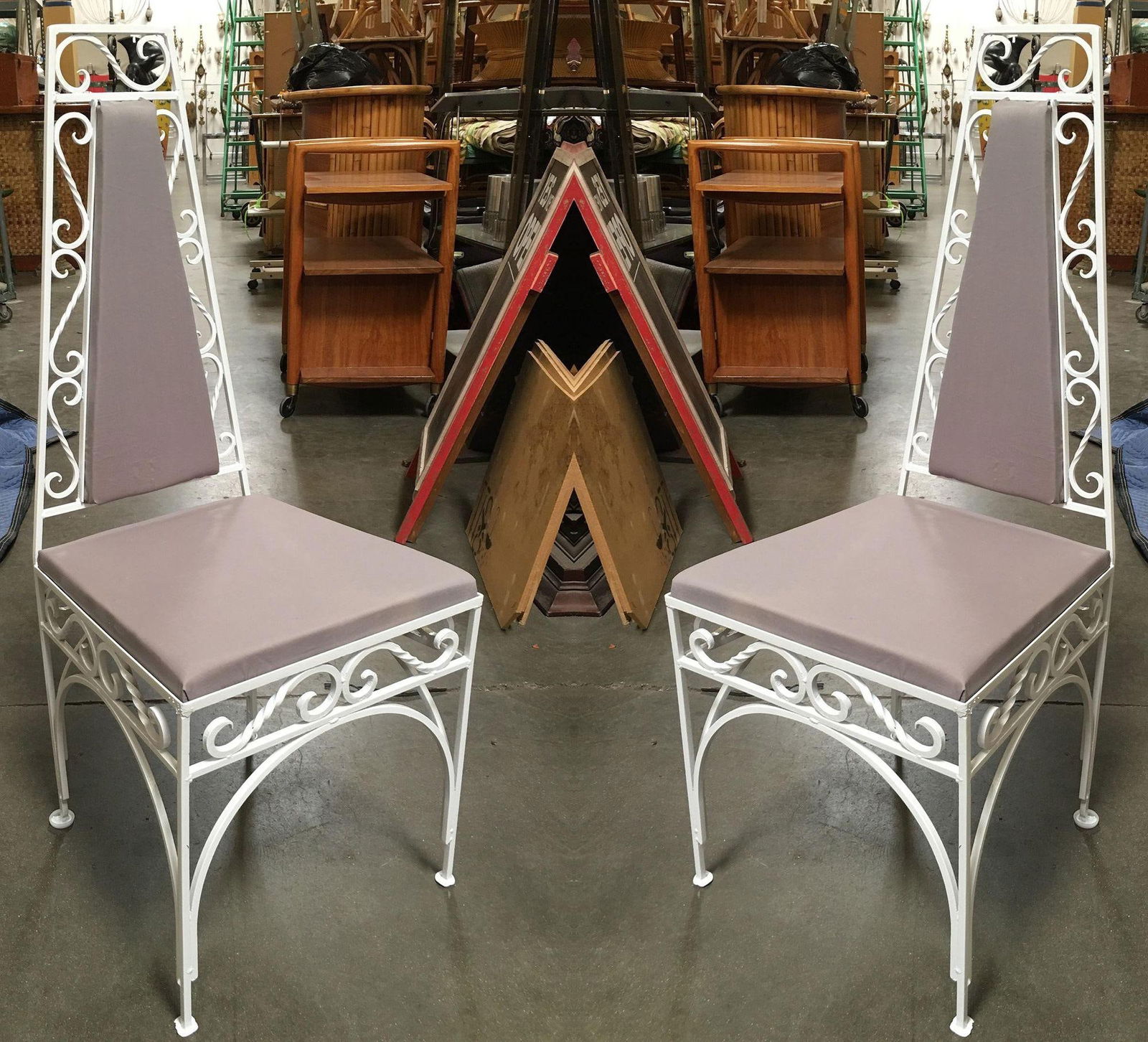 Mid-Century Modernist High Back Chair with Scrolling Pattern, Set of Two - 15