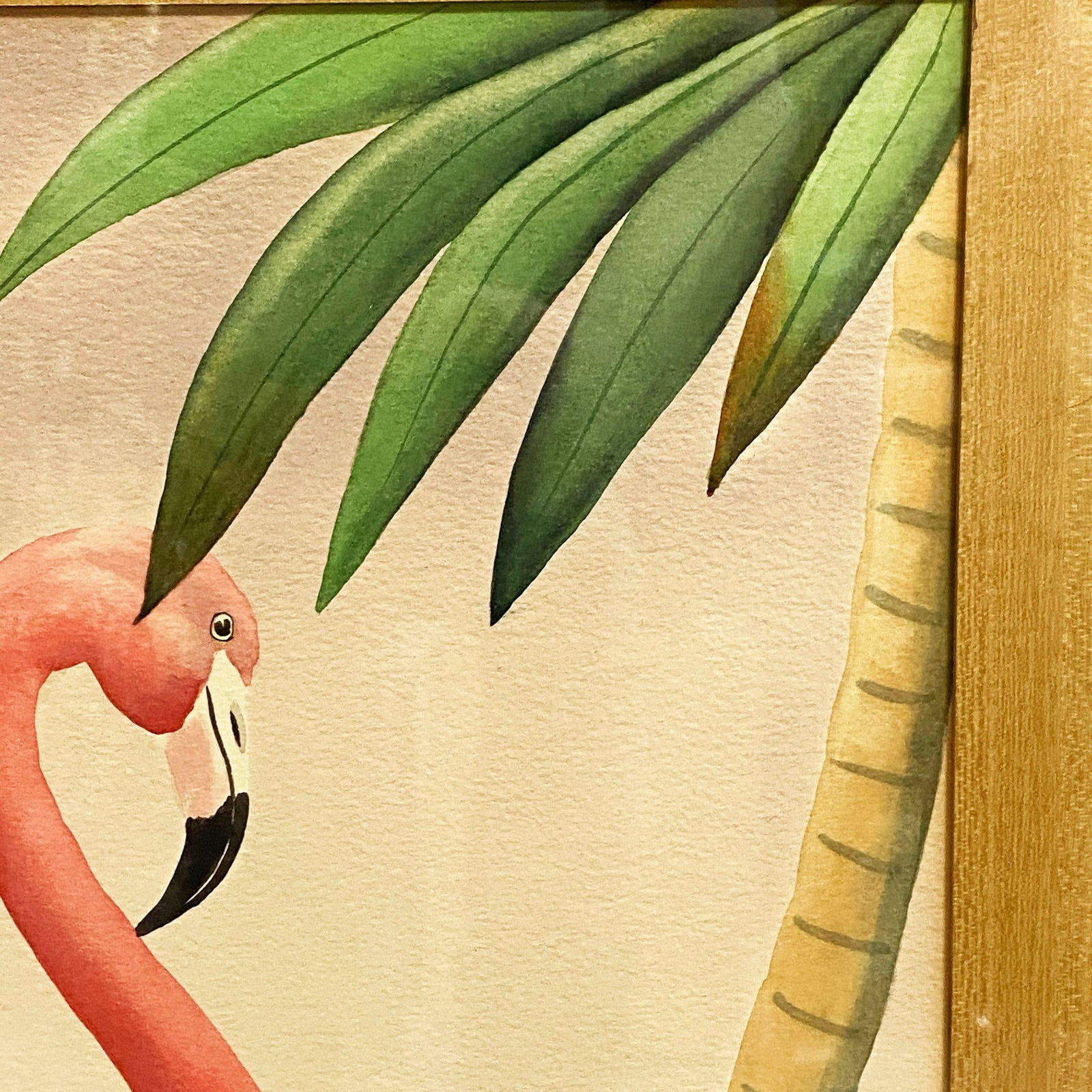 MCM Peeking Pink Flamingo Watercolor on Paper Signed by Shirrell Graves, Framed - 18