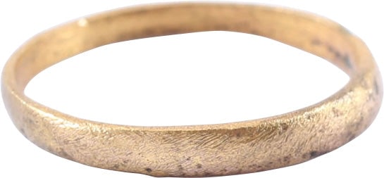 EUROPEAN CHILD'S RING C1350-1450 SIZE 2 1/4: Gilt bronze, size 4 with well rounded face, 1.4mm width. Professionally refurbished with the 24karat gold surface restored. Probably for child of about 3-5 years old. Rings for children were a luxury